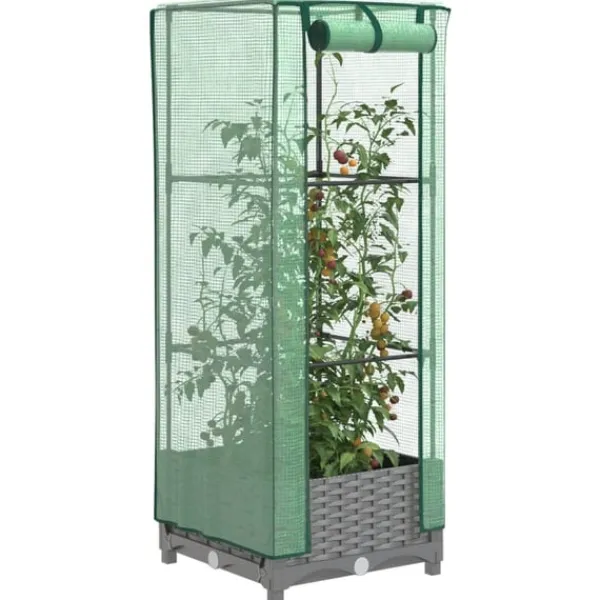 New højbed med drivhusovertræk 40x40x123 cm rattan-look Drivhus