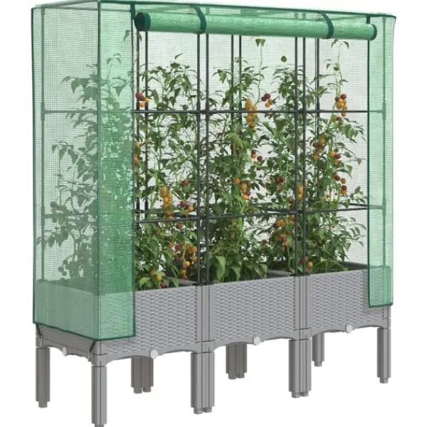 Hot højbed med drivhusovertræk 120x40x140 cm rattan-look Drivhus