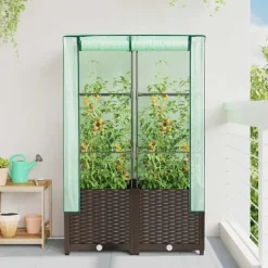 Online højbed med drivhusovertræk 80x40x138 cm rattan-look Drivhus