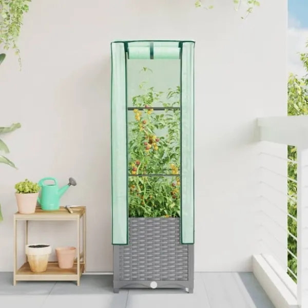 Sale højbed med drivhusovertræk 40x40x139 cm rattan-look Drivhus