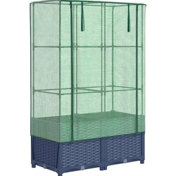 vidaXL Drivhus^højbed med drivhusovertræk 80x40x138 cm rattan-look
