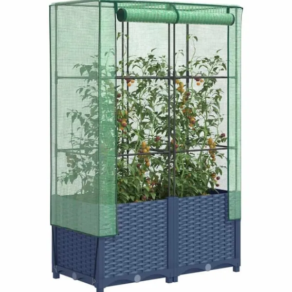 vidaXL Drivhus^højbed med drivhusovertræk 80x40x138 cm rattan-look
