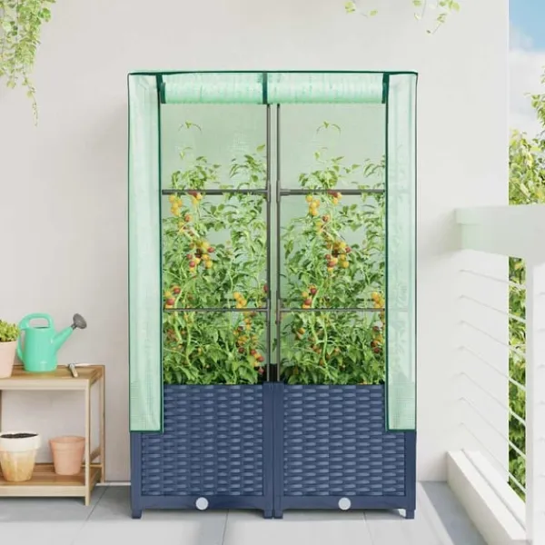 vidaXL Drivhus^højbed med drivhusovertræk 80x40x138 cm rattan-look