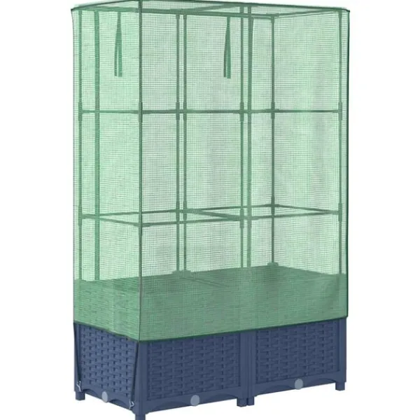 vidaXL Drivhus^højbed med drivhusovertræk 80x40x138 cm rattan-look