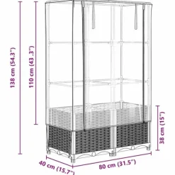 vidaXL Drivhus^højbed med drivhusovertræk 80x40x138 cm rattan-look