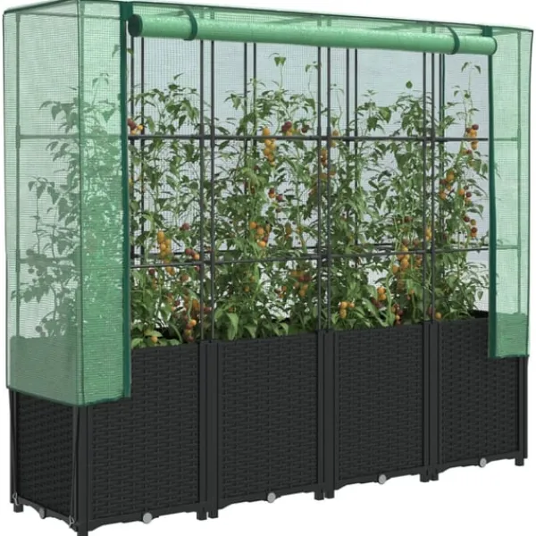 Discount højbed med drivhusovertræk 160x40x153 cm rattan-look Drivhus