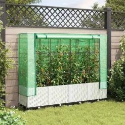 højbed med drivhusovertræk 160x40x138 cm rattan-look Drivhus
