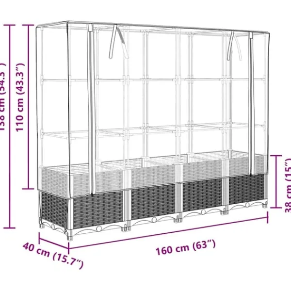 højbed med drivhusovertræk 160x40x138 cm rattan-look Drivhus