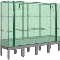 vidaXL Drivhus^højbed med drivhusovertræk 160x40x140 cm rattan-look