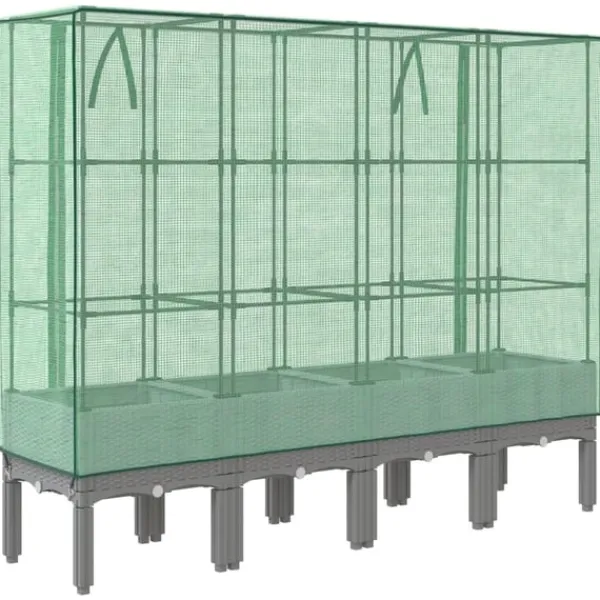vidaXL Drivhus^højbed med drivhusovertræk 160x40x140 cm rattan-look