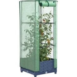 Outlet højbed med drivhusovertræk 40x40x123 cm rattan-look Drivhus