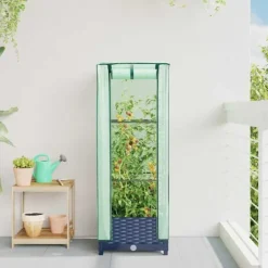 Outlet højbed med drivhusovertræk 40x40x123 cm rattan-look Drivhus