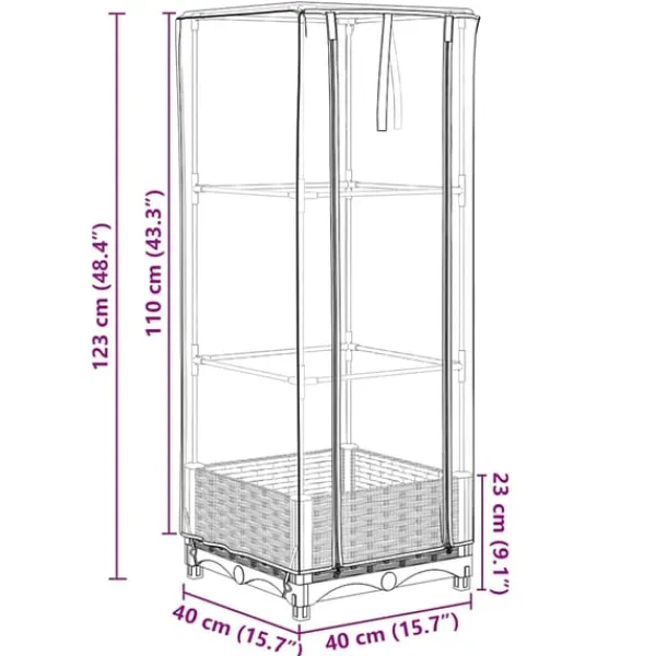 Outlet højbed med drivhusovertræk 40x40x123 cm rattan-look Drivhus