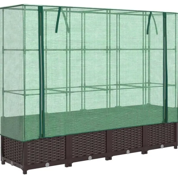 Online højbed med drivhusovertræk 160x40x138 cm rattan-look Drivhus