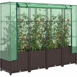 Online højbed med drivhusovertræk 160x40x138 cm rattan-look Drivhus
