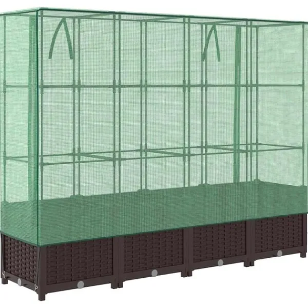 Online højbed med drivhusovertræk 160x40x138 cm rattan-look Drivhus