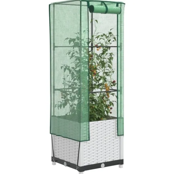 Outlet højbed med drivhusovertræk 40x40x139 cm rattan-look Drivhus