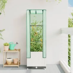 Outlet højbed med drivhusovertræk 40x40x139 cm rattan-look Drivhus