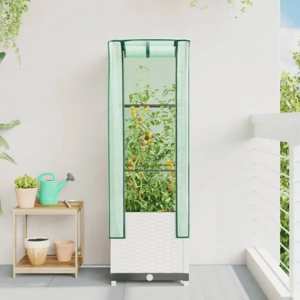 Outlet højbed med drivhusovertræk 40x40x139 cm rattan-look Drivhus