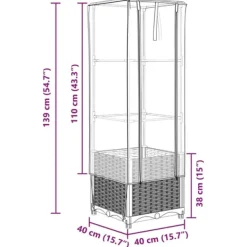 Outlet højbed med drivhusovertræk 40x40x139 cm rattan-look Drivhus
