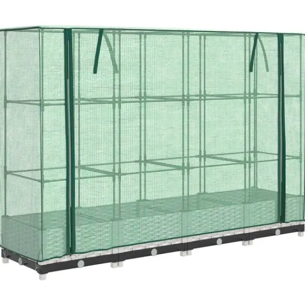 vidaXL Drivhus^højbed med drivhusovertræk 160x40x123 cm rattan-look