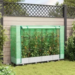 vidaXL Drivhus^højbed med drivhusovertræk 160x40x123 cm rattan-look