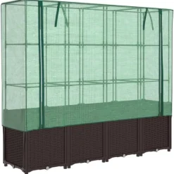 vidaXL Drivhus^højbed med drivhusovertræk 160x40x153 cm rattan-look