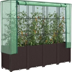 vidaXL Drivhus^højbed med drivhusovertræk 160x40x153 cm rattan-look