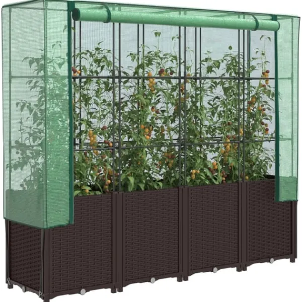 vidaXL Drivhus^højbed med drivhusovertræk 160x40x153 cm rattan-look