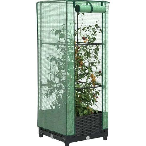 vidaXL Drivhus^højbed med drivhusovertræk 40x40x123 cm rattan-look