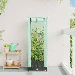 vidaXL Drivhus^højbed med drivhusovertræk 40x40x123 cm rattan-look