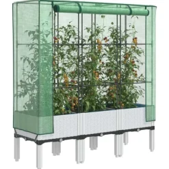 vidaXL Drivhus^højbed med drivhusovertræk 120x40x140 cm rattan-look