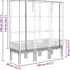 vidaXL Drivhus^højbed med drivhusovertræk 120x40x140 cm rattan-look