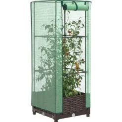 Clearance højbed med drivhusovertræk 40x40x123 cm rattan-look Drivhus