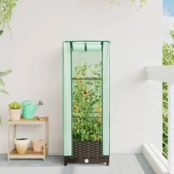 Clearance højbed med drivhusovertræk 40x40x123 cm rattan-look Drivhus