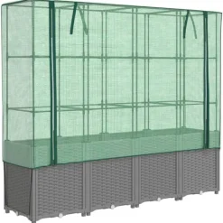 vidaXL Drivhus^højbed med drivhusovertræk 160x40x153 cm rattan-look