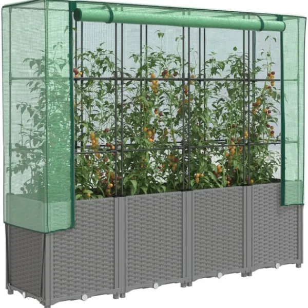 vidaXL Drivhus^højbed med drivhusovertræk 160x40x153 cm rattan-look