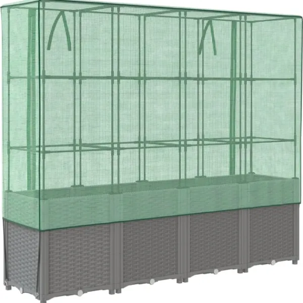 vidaXL Drivhus^højbed med drivhusovertræk 160x40x153 cm rattan-look