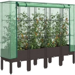 Hot højbed med drivhusovertræk 160x40x140 cm rattan-look Drivhus