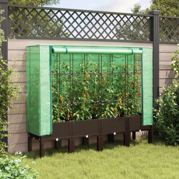 Hot højbed med drivhusovertræk 160x40x140 cm rattan-look Drivhus