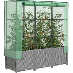 vidaXL Drivhus^højbed med drivhusovertræk 120x40x138 cm rattan-look