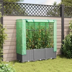 vidaXL Drivhus^højbed med drivhusovertræk 120x40x138 cm rattan-look