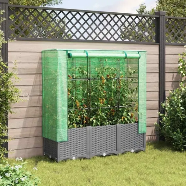 vidaXL Drivhus^højbed med drivhusovertræk 120x40x138 cm rattan-look