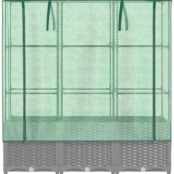 vidaXL Drivhus^højbed med drivhusovertræk 120x40x138 cm rattan-look