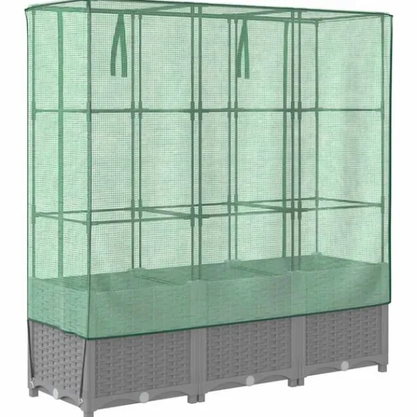 vidaXL Drivhus^højbed med drivhusovertræk 120x40x138 cm rattan-look