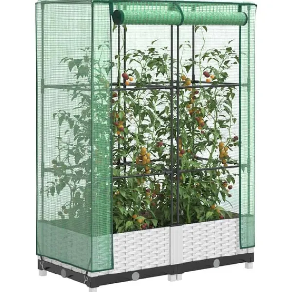 Online højbed med drivhusovertræk 80x40x123 cm rattan-look Drivhus