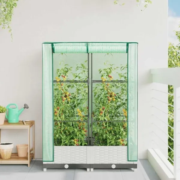 Online højbed med drivhusovertræk 80x40x123 cm rattan-look Drivhus