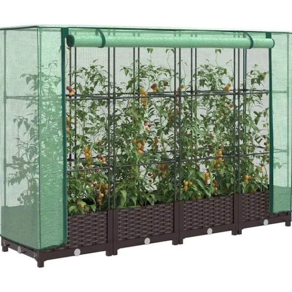 vidaXL Drivhus^højbed med drivhusovertræk 160x40x123 cm rattan-look