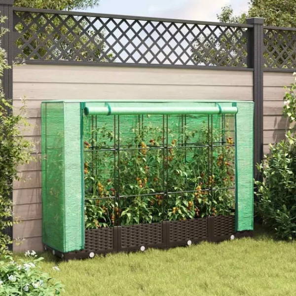 vidaXL Drivhus^højbed med drivhusovertræk 160x40x123 cm rattan-look
