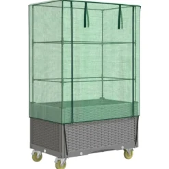 Clearance højbed med overtræk og hjul 80x50x182 cm rattan-look Drivhus